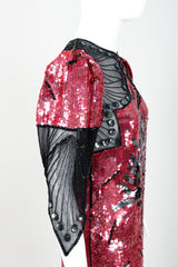 Vintage Judith Ann Creations Floral Arrangement Sequin Cocktail Dress Body Angle at Recess