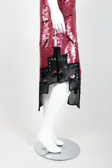 Vintage Judith Ann Creations Floral Arrangement Sequin Cocktail Dress Bottom Angle at Recess