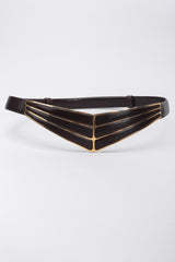 Recess Los Angeles Vintage Judith Leiber Brown Leather Gold V Shaped Buckle