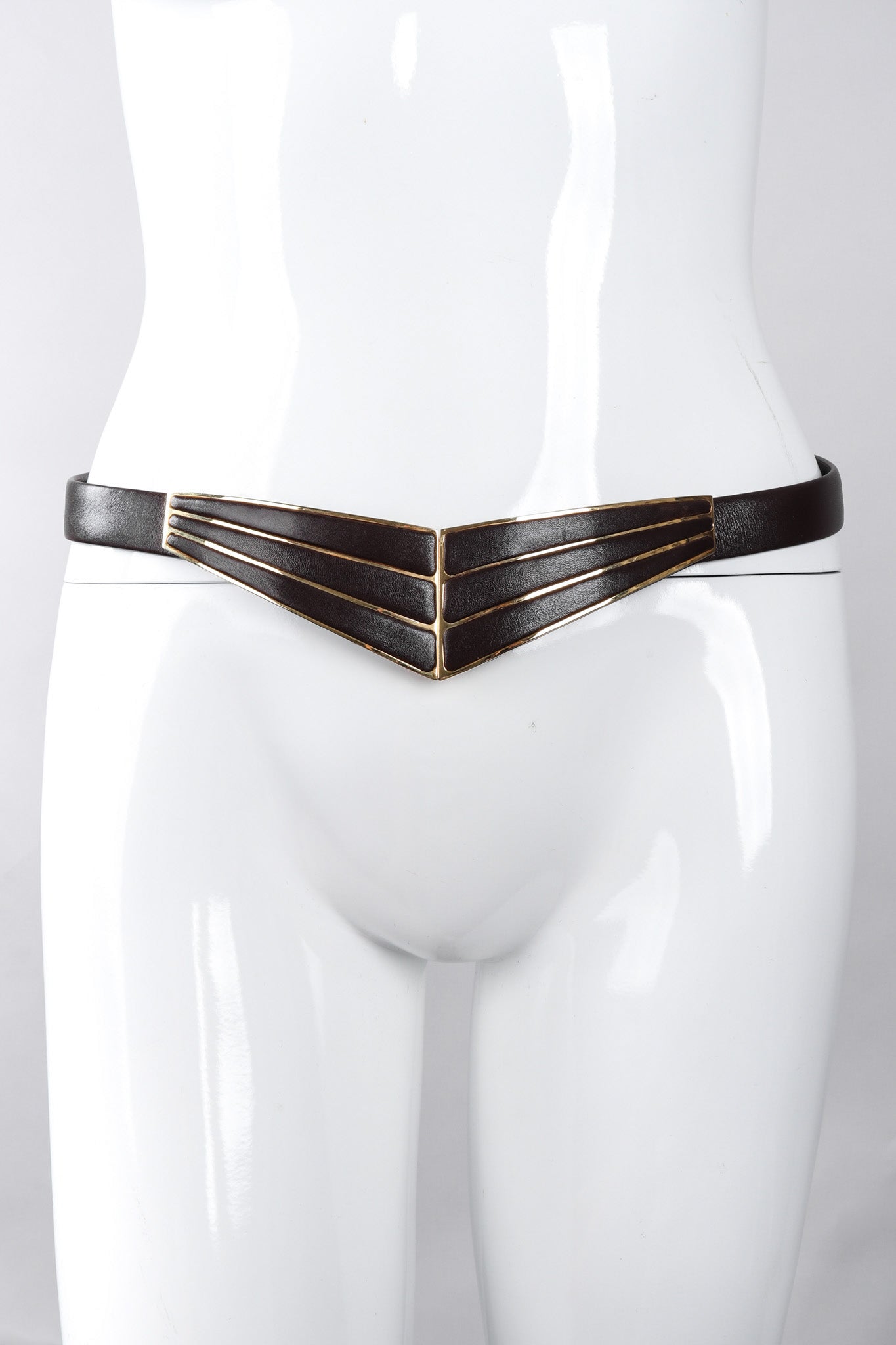 Recess Los Angeles Vintage Judith Leiber Brown Leather Gold V Shaped Buckle