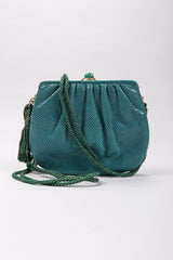 Recess Los Angeles Vintage Judith Leiber Teal Lizard Tassel Bag