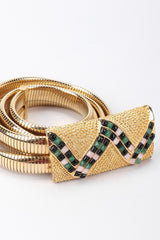 Recess Los Angeles Vintage Judith Leiber Snake Mosaic Buckle Stretch Metal Belt