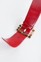 Vintage Judith Leiber Leather Jeweled Cabochon Hexagon Buckle detail at Recess