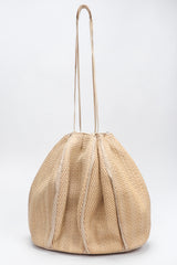 Recess Los Angeles Designer Consignment Vintage Judith Leiber Oversized Woven Lizard Straw Bucket Bag Pouch
