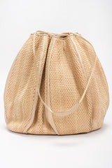 Recess Los Angeles Designer Consignment Vintage Judith Leiber Oversized Woven Lizard Straw Bucket Bag Pouch