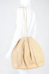 Recess Los Angeles Designer Consignment Vintage Judith Leiber Oversized Woven Lizard Straw Bucket Bag Pouch