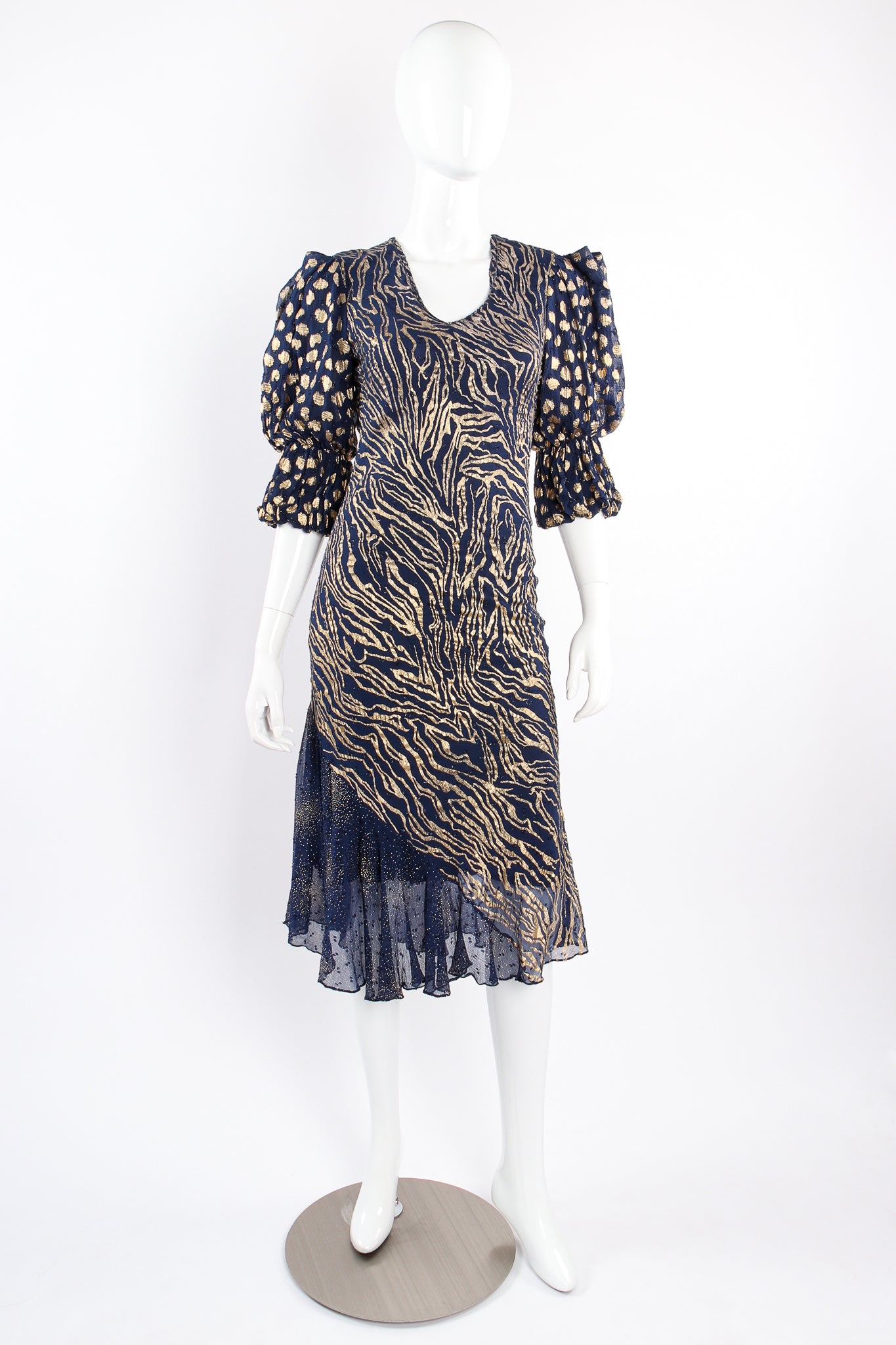 Vintage Judy Hornby Metallic Animal Bias Dress on mannequin front at Recess Los Angeles