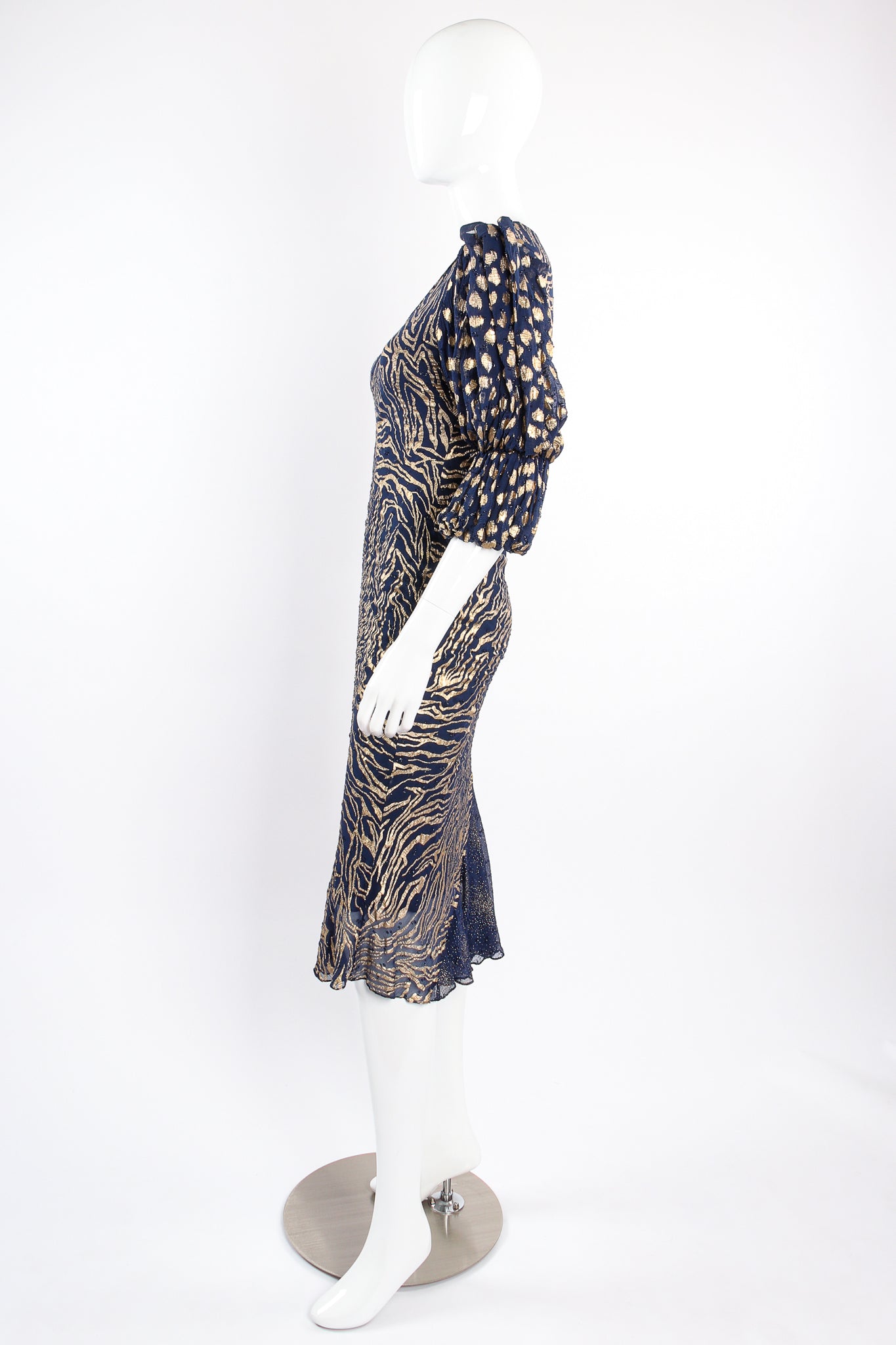 Vintage Judy Hornby Metallic Animal Bias Dress on mannequin side 2 at Recess Los Angeles