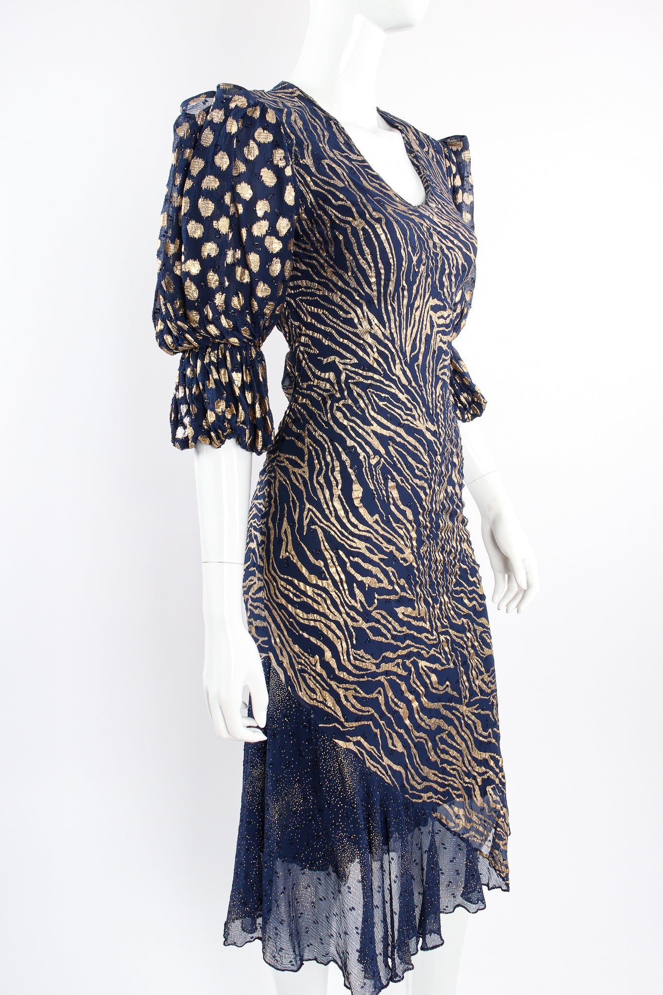 Vintage Judy Hornby Metallic Animal Bias Dress on mannequin angle at Recess Los Angeles