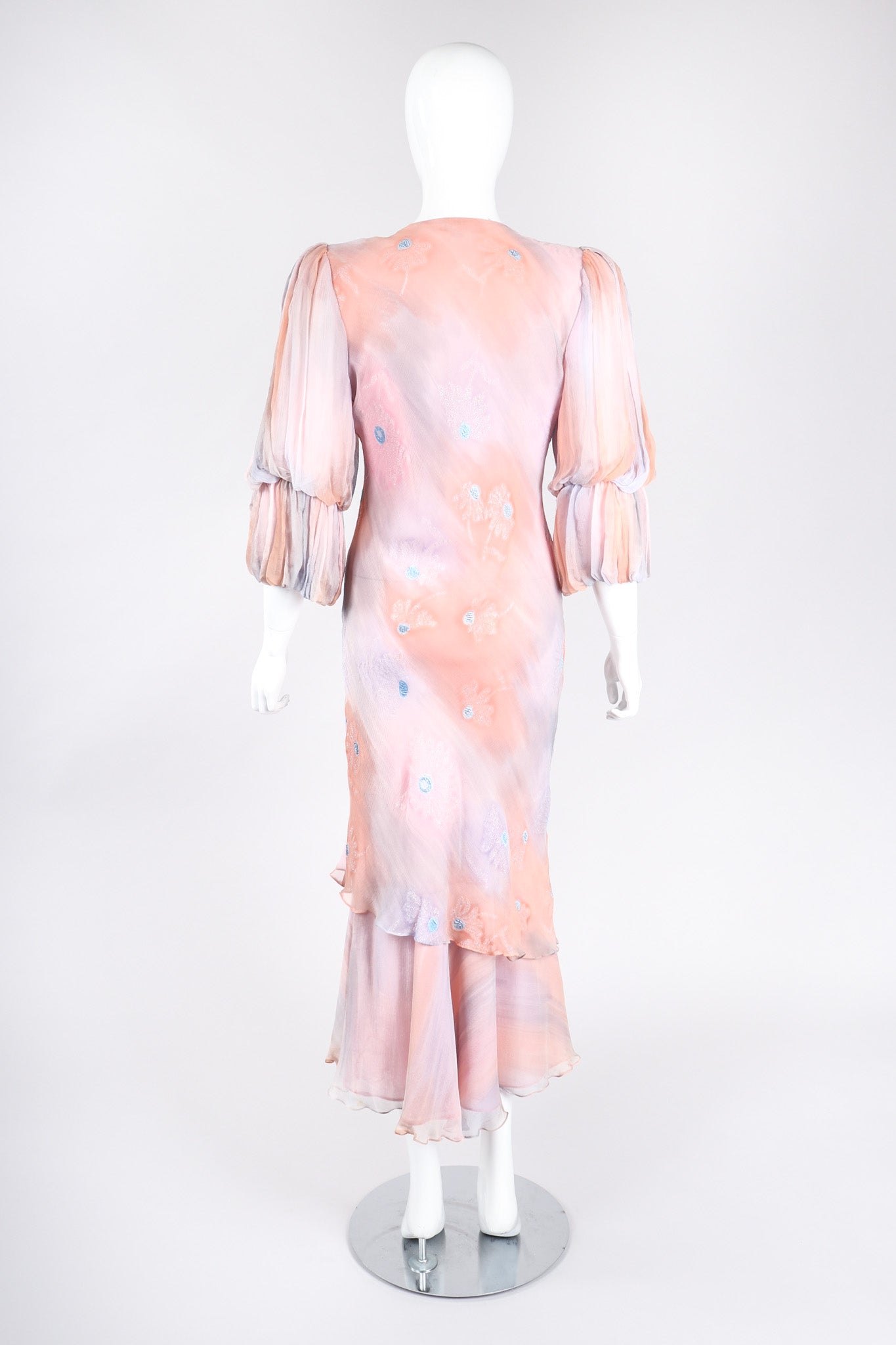 Recess Los Angeles Vintage Judy Hornby Silk Chiffon Watercolor Sunset Sky Bias Dress