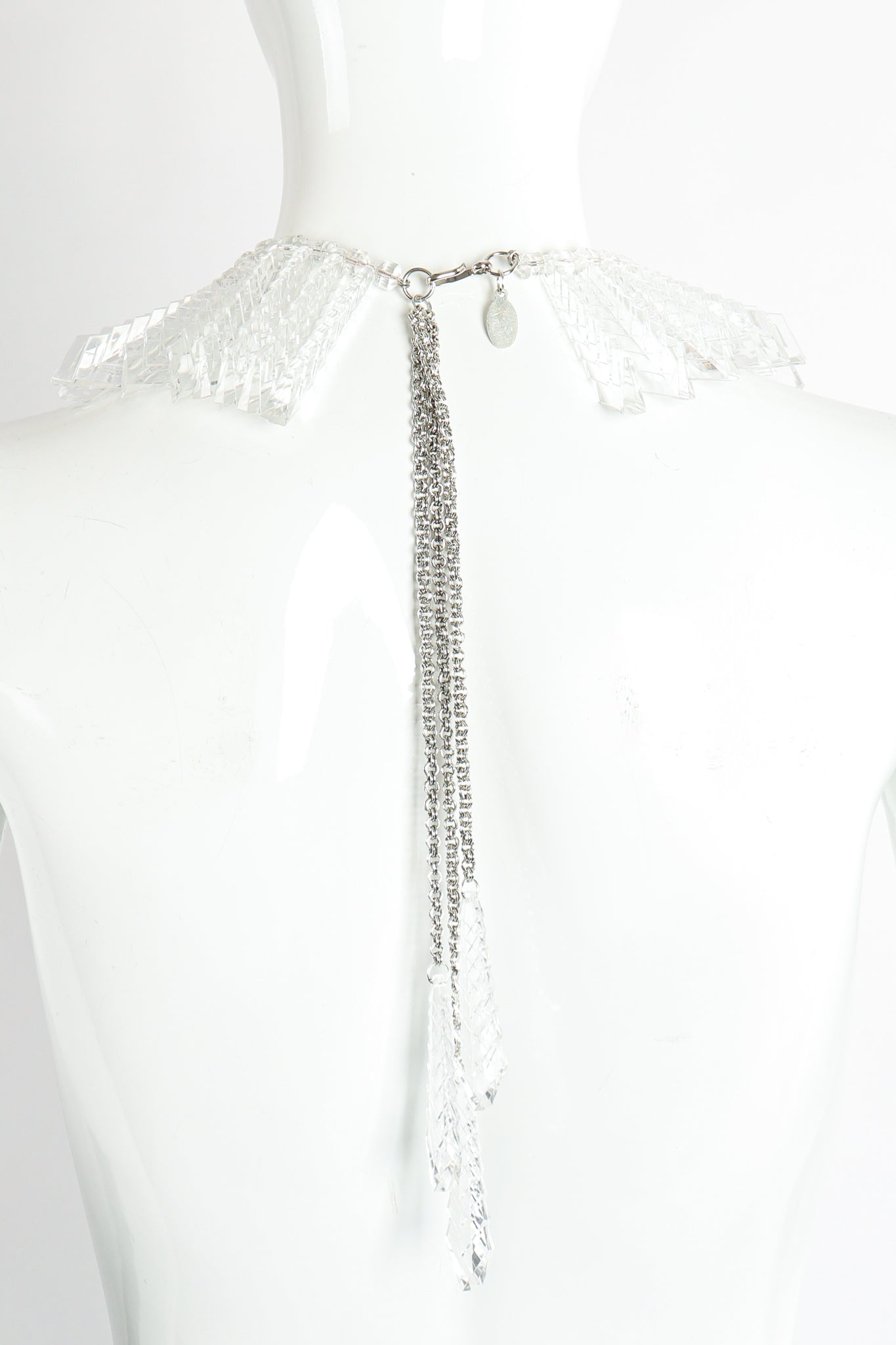 Vintage Julie Rubano Clear Lucite Arrow Icicle Collar Necklace on Mannequin Back at Recess LA
