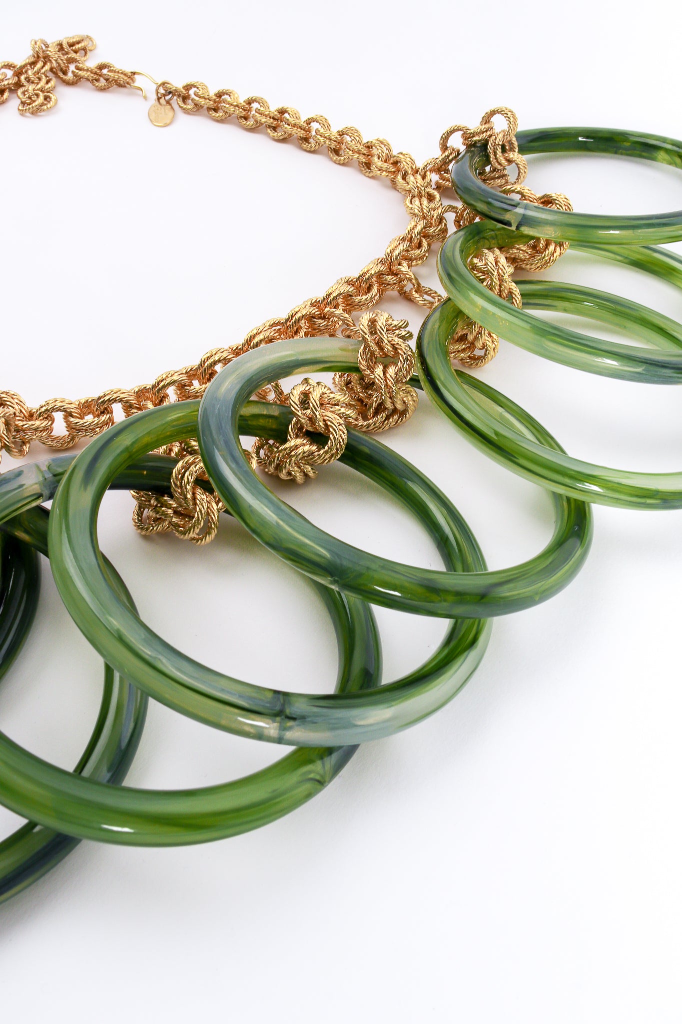 Vintage Julie Rubano Large Lucite Rings Chain Link Necklace Closeup at Recess LA