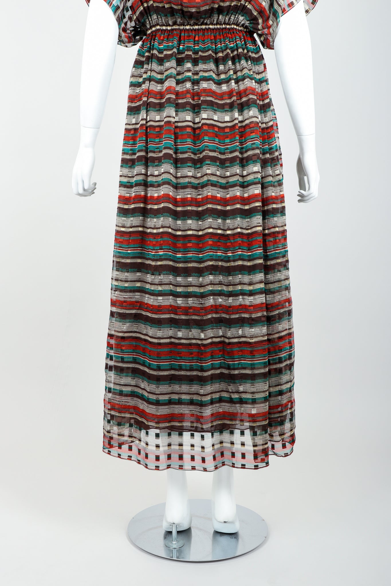 Vintage Julio Sheer Silk Chiffon Stripe Dress On mannequin back skirt at recess