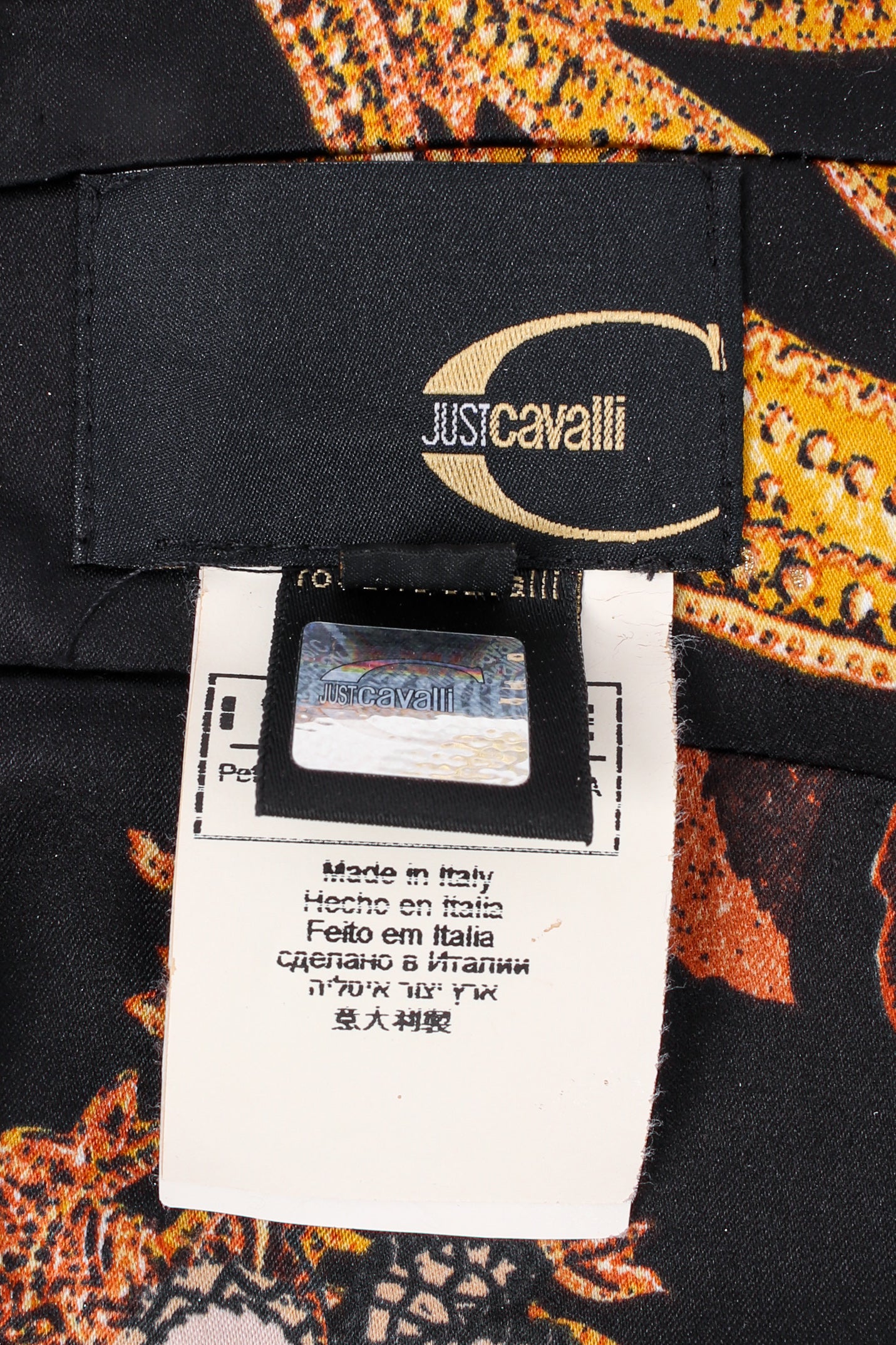 Vintage Roberto Cavalli Fleur Brocade Mermaid Dress tag with holographic label@ Recess LA