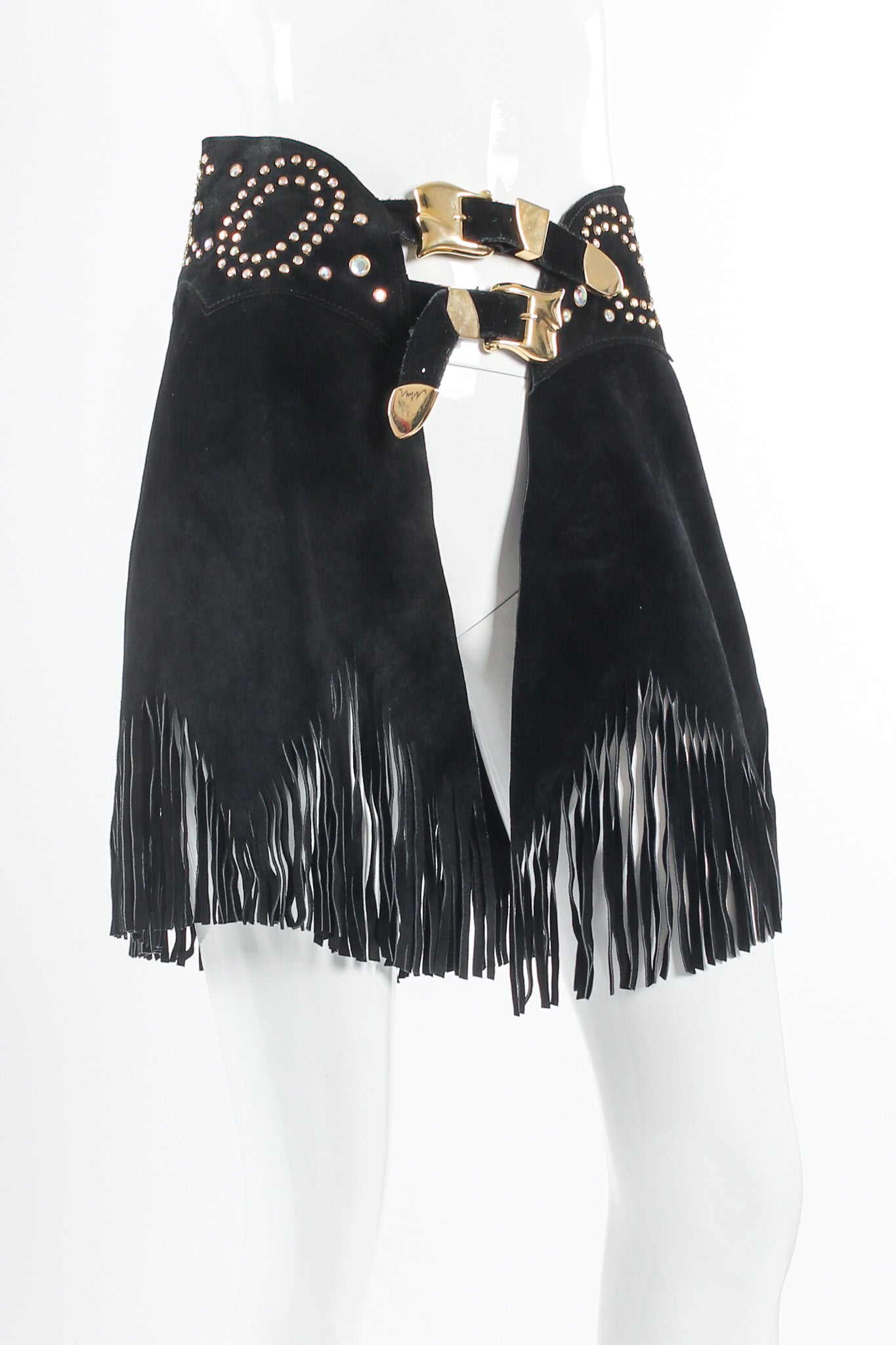 Vintage K.Baumann Studded Suede Chap Skirt Belt mannequin side angle close @ Recess Los Angeles