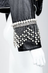 Vintage Kanar Pearl Fringe Cropped Leather Tux Jacket Sleeve Detail at Recess LA