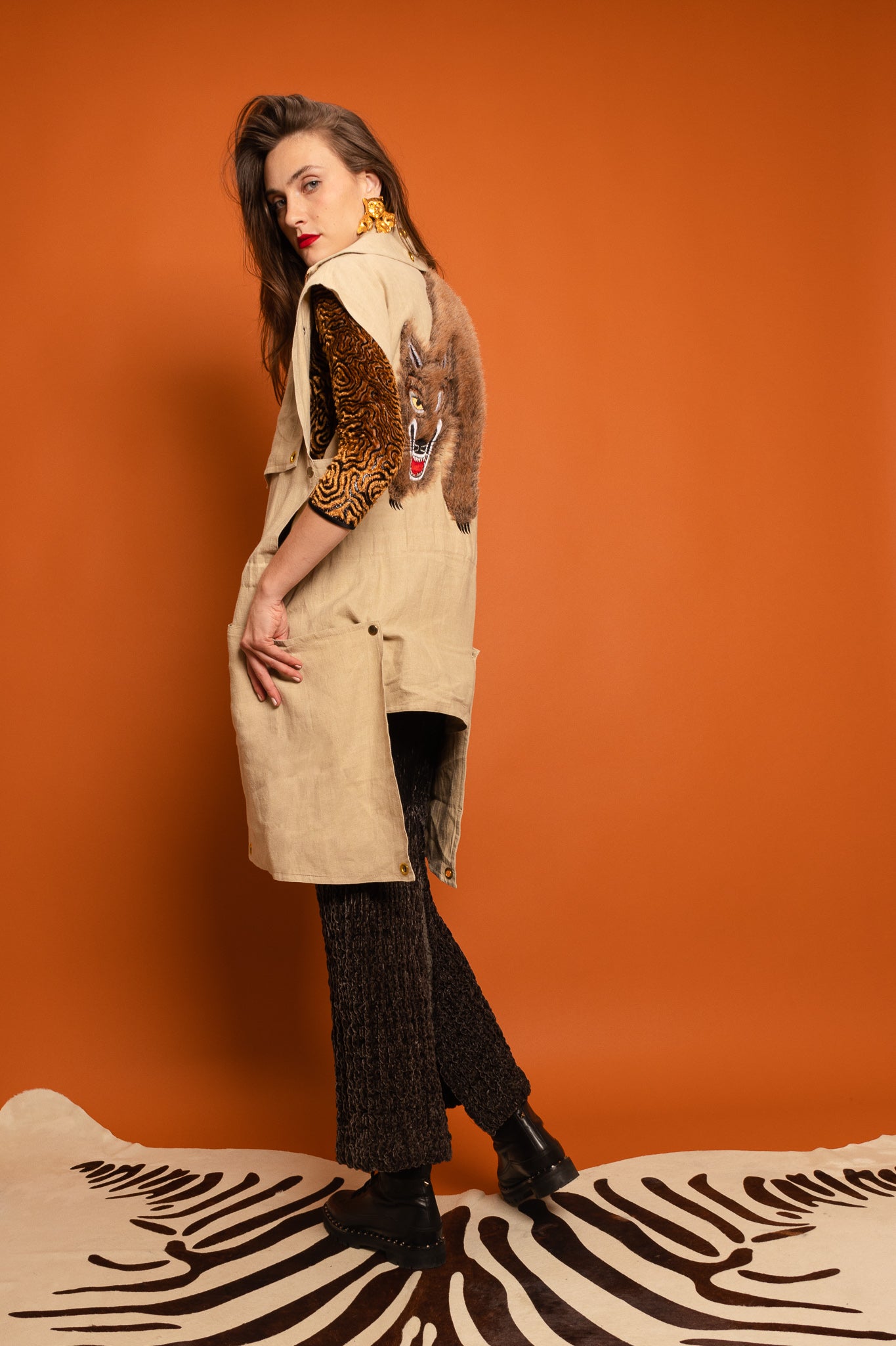Vintage 1981 Kansai Yamamoto Wolf Duster Linen Vest on model @ Recess LA