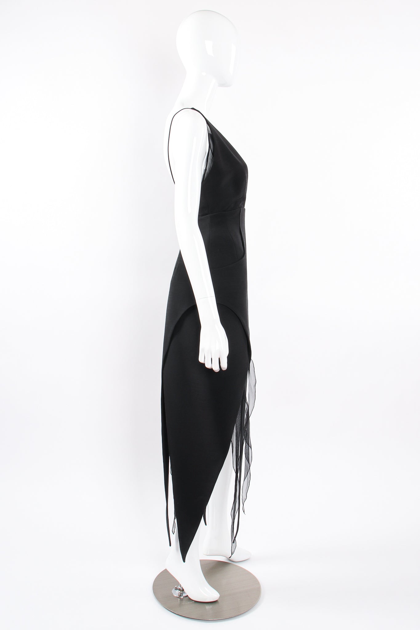 Vintage Karl Lagerfeld Layered Pointed Hem Dress on Mannequin side at Recess Los Angeles