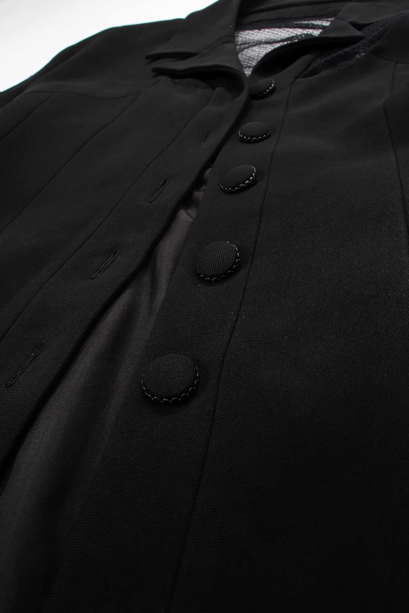 VIntage Karl Lagerfeld Mesh Cutout Jacket & Skirt Set button detail at Recess LA