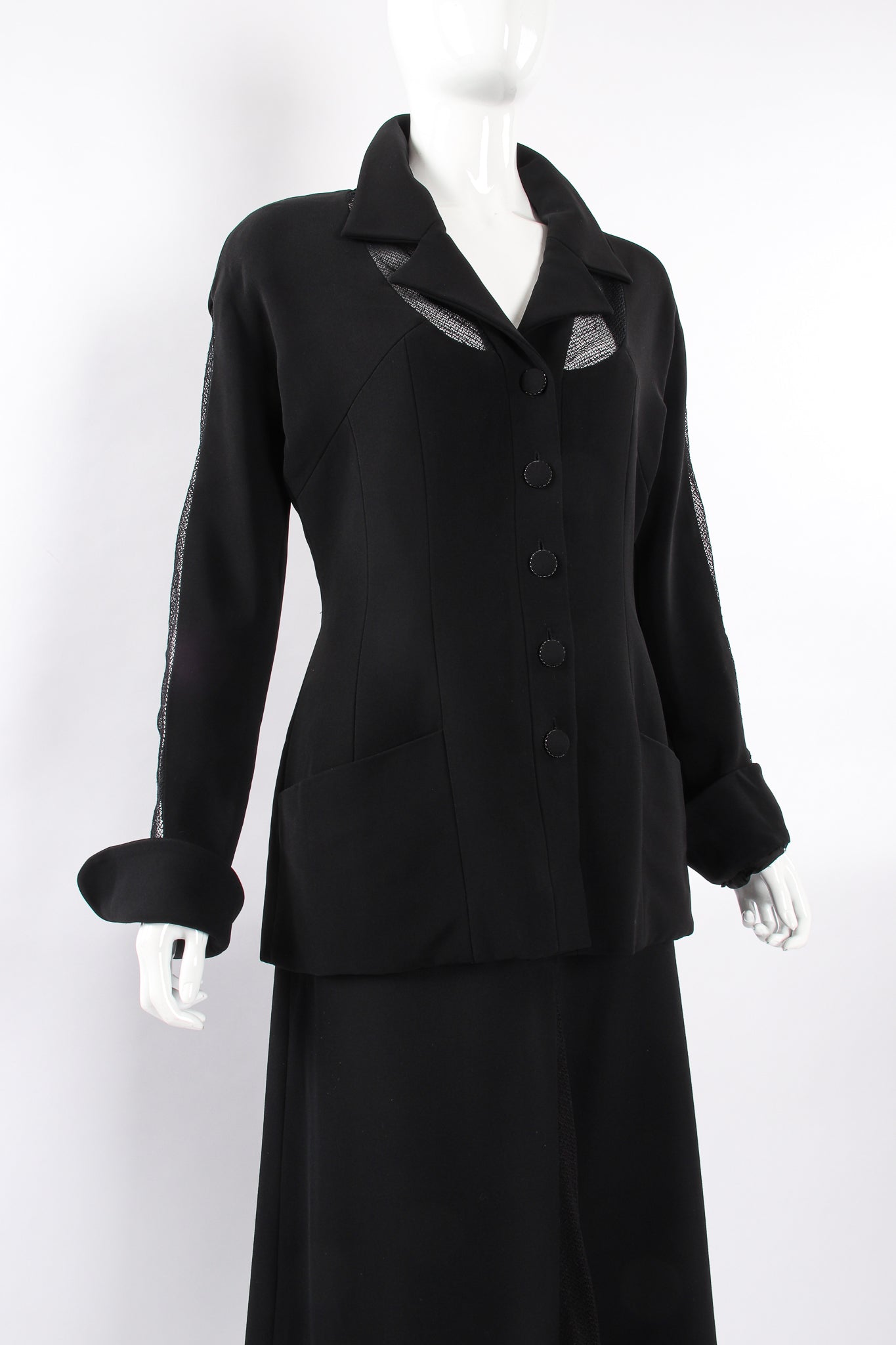 VIntage Karl Lagerfeld Mesh Cutout Jacket & Skirt Set on Mannequin crop at Recess LA