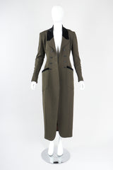 Recess Designer Consignment Vintage Karl Lagerfeld Velvet Tipped Long Reefer Coat Los Angeles Resale