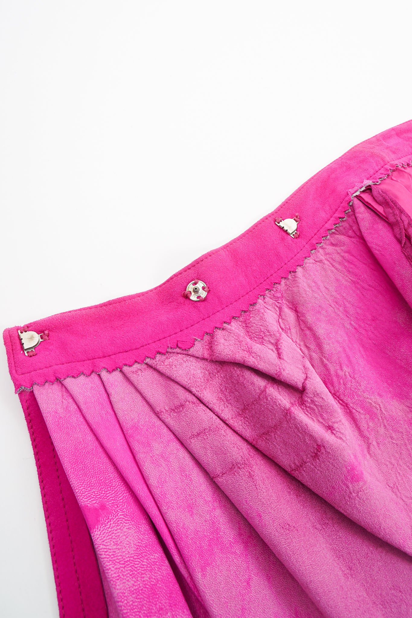 Vintage Kasper for JL Sport Hot Pink Tissue Suede Wrap Skirt closures at Recess LA