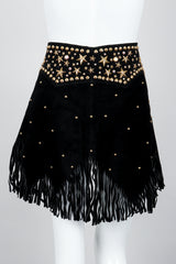 Vintage Katherine Baumann Black Studded Suede Fringe Belt on mannequin back at Recess Los Angeles