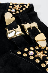 Vintage Katherine Baumann Black Studded Suede Fringe Belt buckle detail at Recess