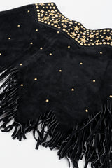 Vintage Katherine Baumann Black Studded Suede Fringe Belt flat at Recess
