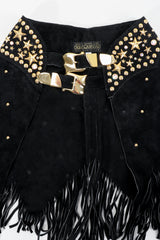 Vintage Katherine Baumann Black Studded Suede Fringe Belt front at Recess