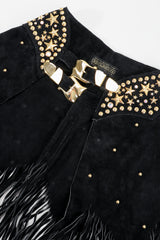 Vintage Katherine Baumann Black Studded Suede Fringe Belt flat detail at Recess