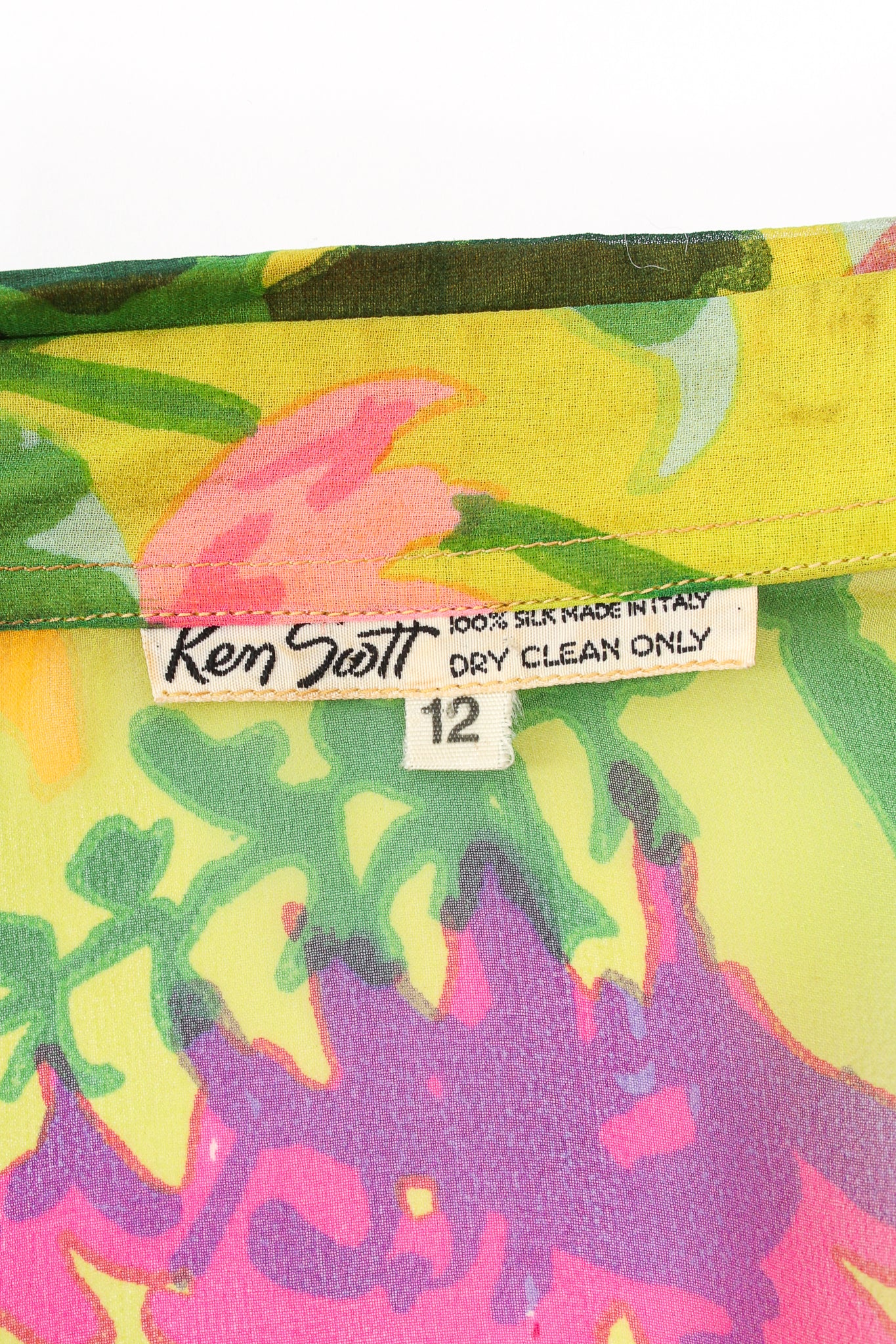 Vintage Ken Scott Tropical Chiffon Shirt Dress Duster label at Recess LA
