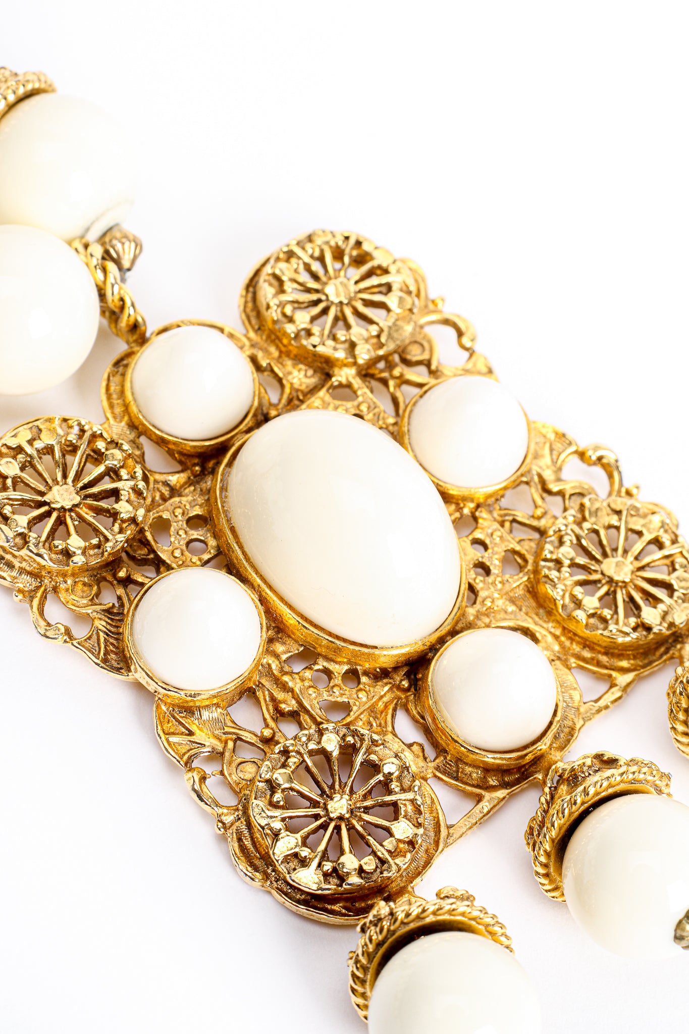 Vintage Kenneth Lane Filigree Bone Bead Layering Necklace pendant detail at Recess Los Angeles 