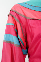 Vintage Kenzo Colorblock Silk Peasant Dress on mannequin curved yoke detail