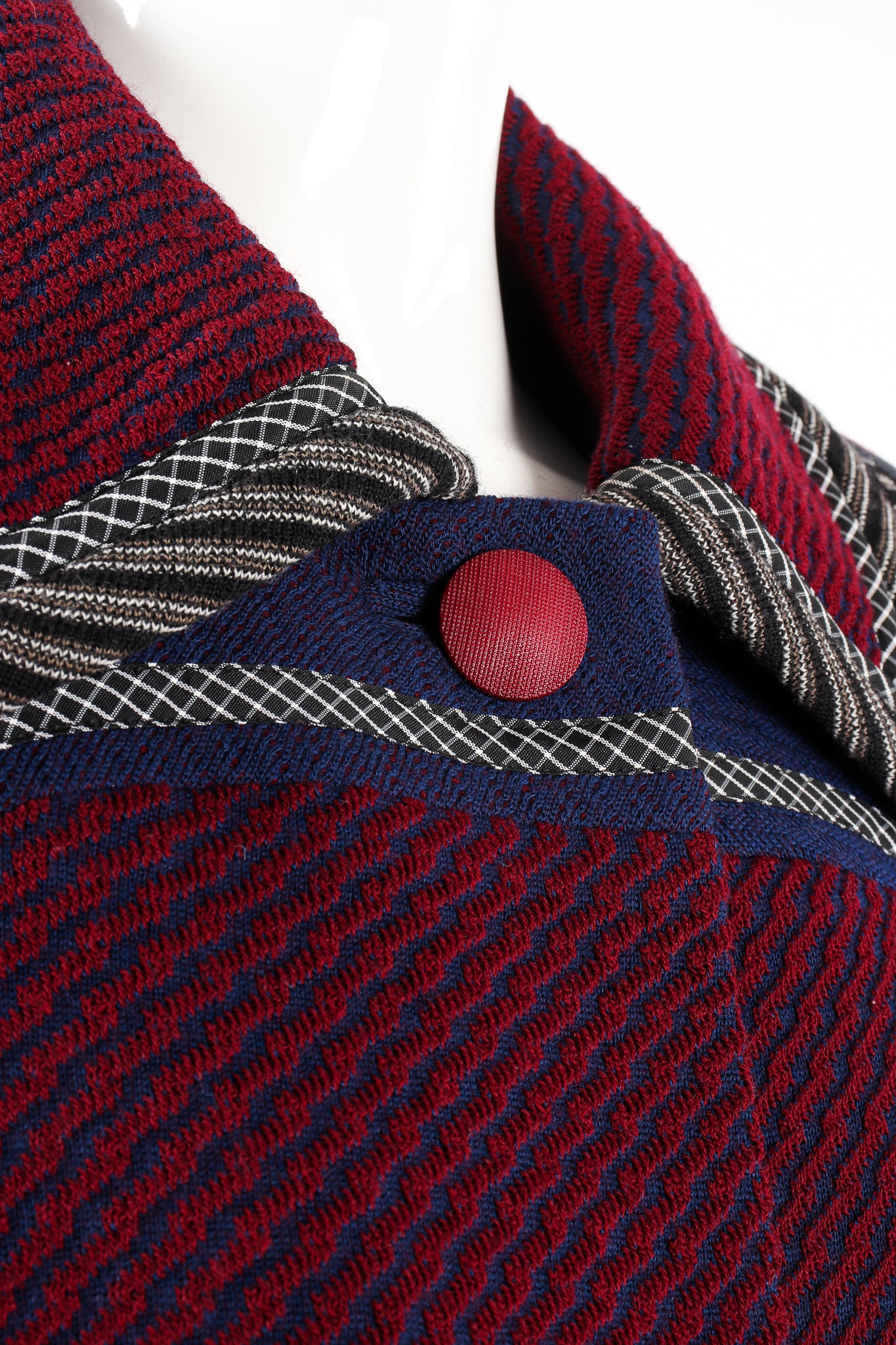 Vintage Koos Van Den Akker Textured Knit Swing Patchwork Coat on Mannequin collar at Recess LA