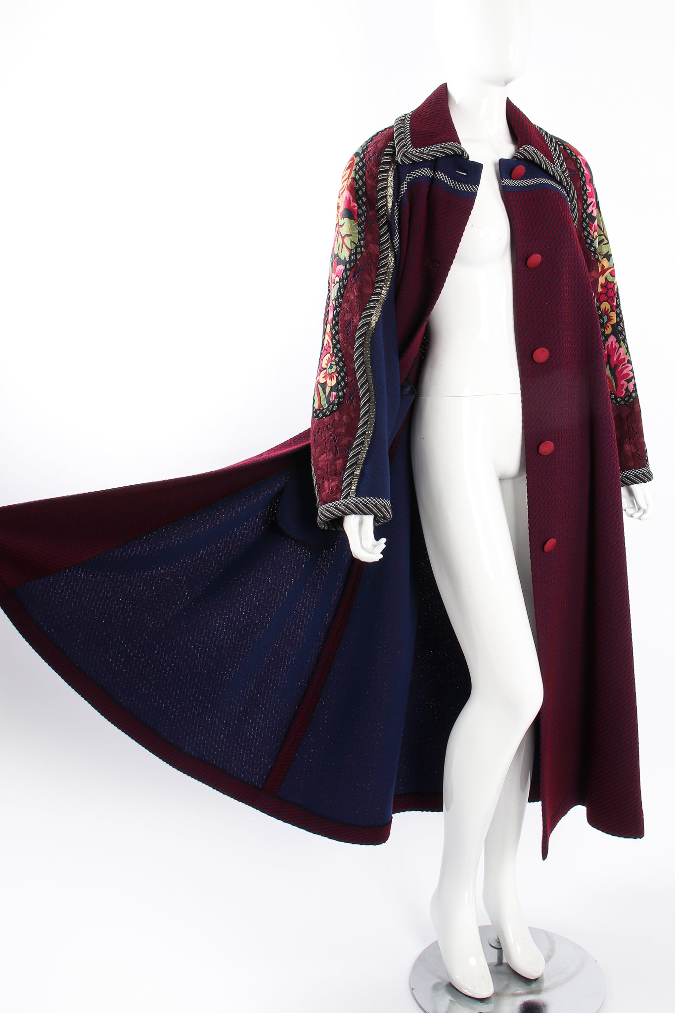 Vintage Koos Van Den Akker Textured Knit Swing Patchwork Coat  on Mannequin flow at Recess LA