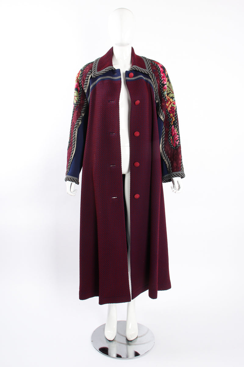 Vintage Koos Van Den Akker Textured Knit Swing Patchwork Coat  on Mannequin open at Recess LA