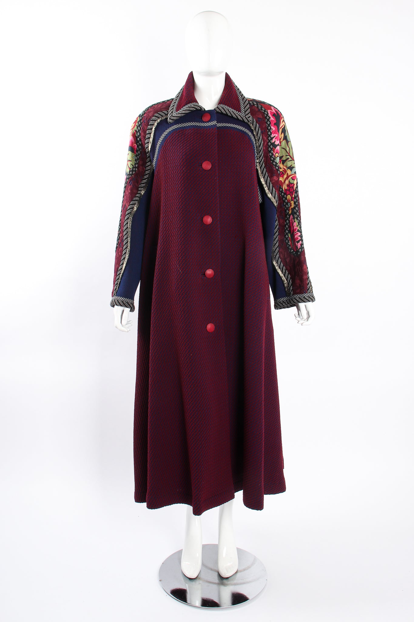 Vintage Koos Van Den Akker Textured Knit Swing Patchwork Coat  on Mannequin front at Recess LA