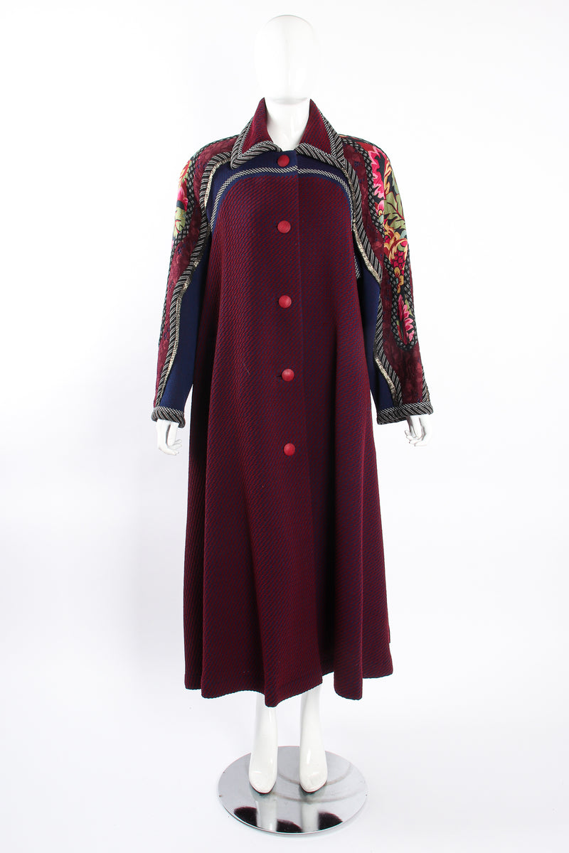 Vintage Koos Van Den Akker Textured Knit Swing Patchwork Coat  on Mannequin front at Recess LA
