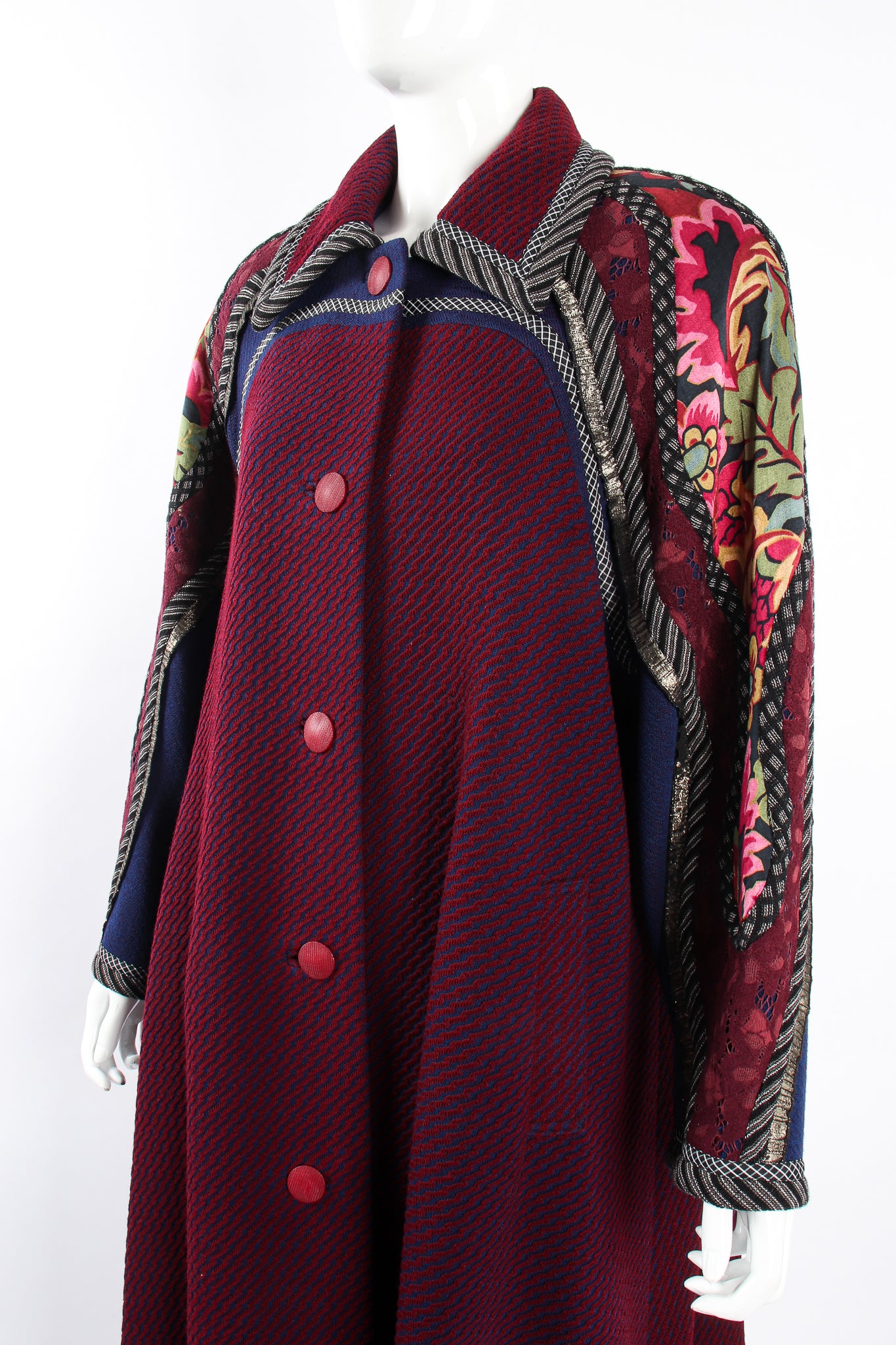 Vintage Koos Van Den Akker Textured Knit Swing Patchwork Coat  on Mannequin crop at Recess LA