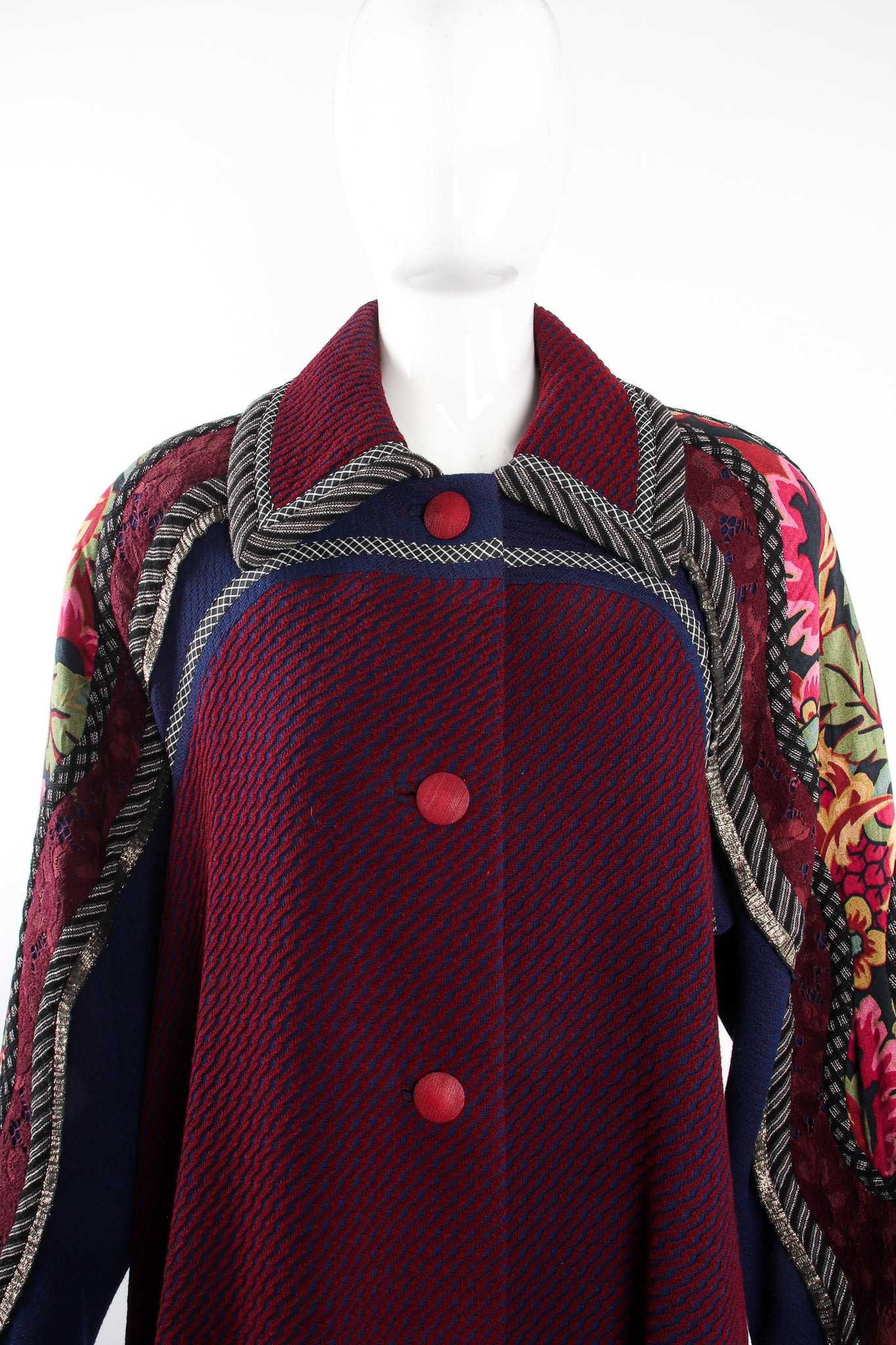 Vintage Koos Van Den Akker Textured Knit Swing Patchwork Coat  on Mannequin yoke at Recess LA