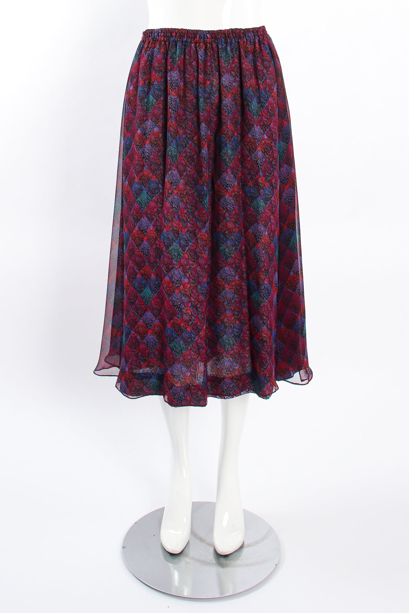 Vintage Koos Van Den Akker Mixed Print Skirt Set on mannequin front at Recess LA