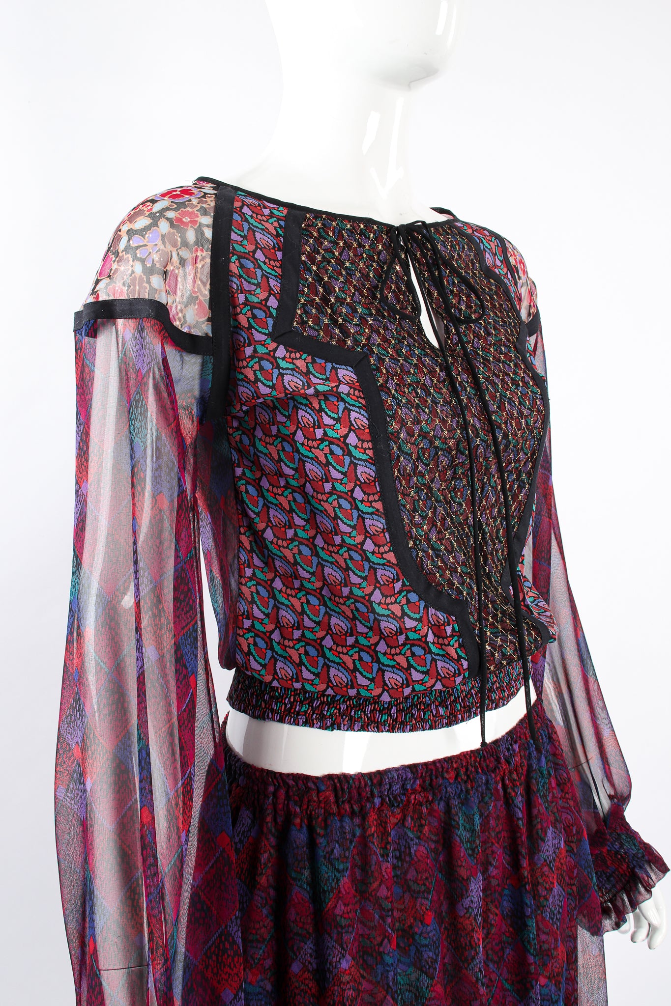Vintage Koos Van Den Akker Mixed Print Crop Top & Skirt Set on Mannequin crop at Recess LA