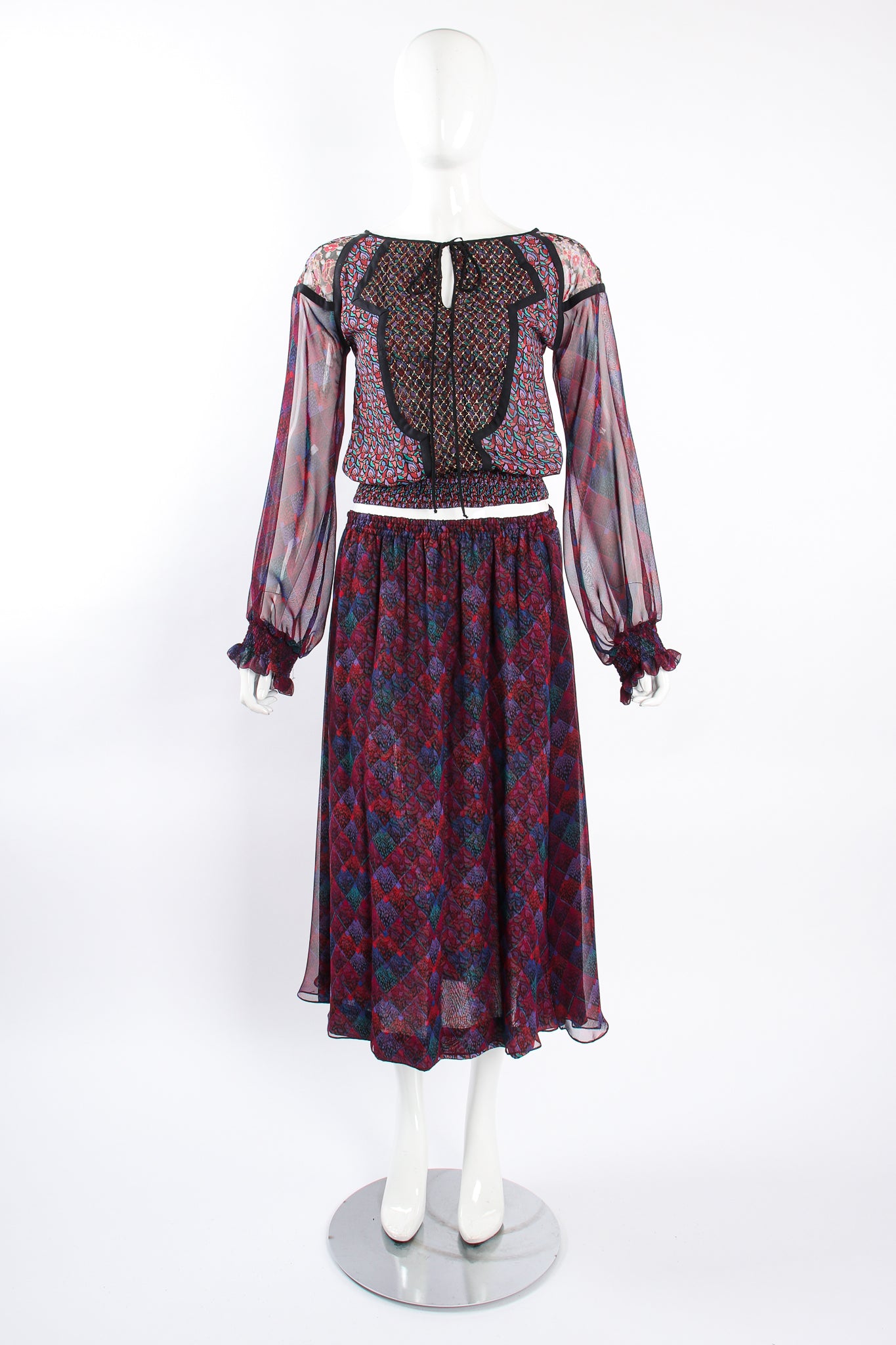 Vintage Koos Van Den Akker Mixed Print Crop Top & Skirt Set on Mannequin front at Recess LA