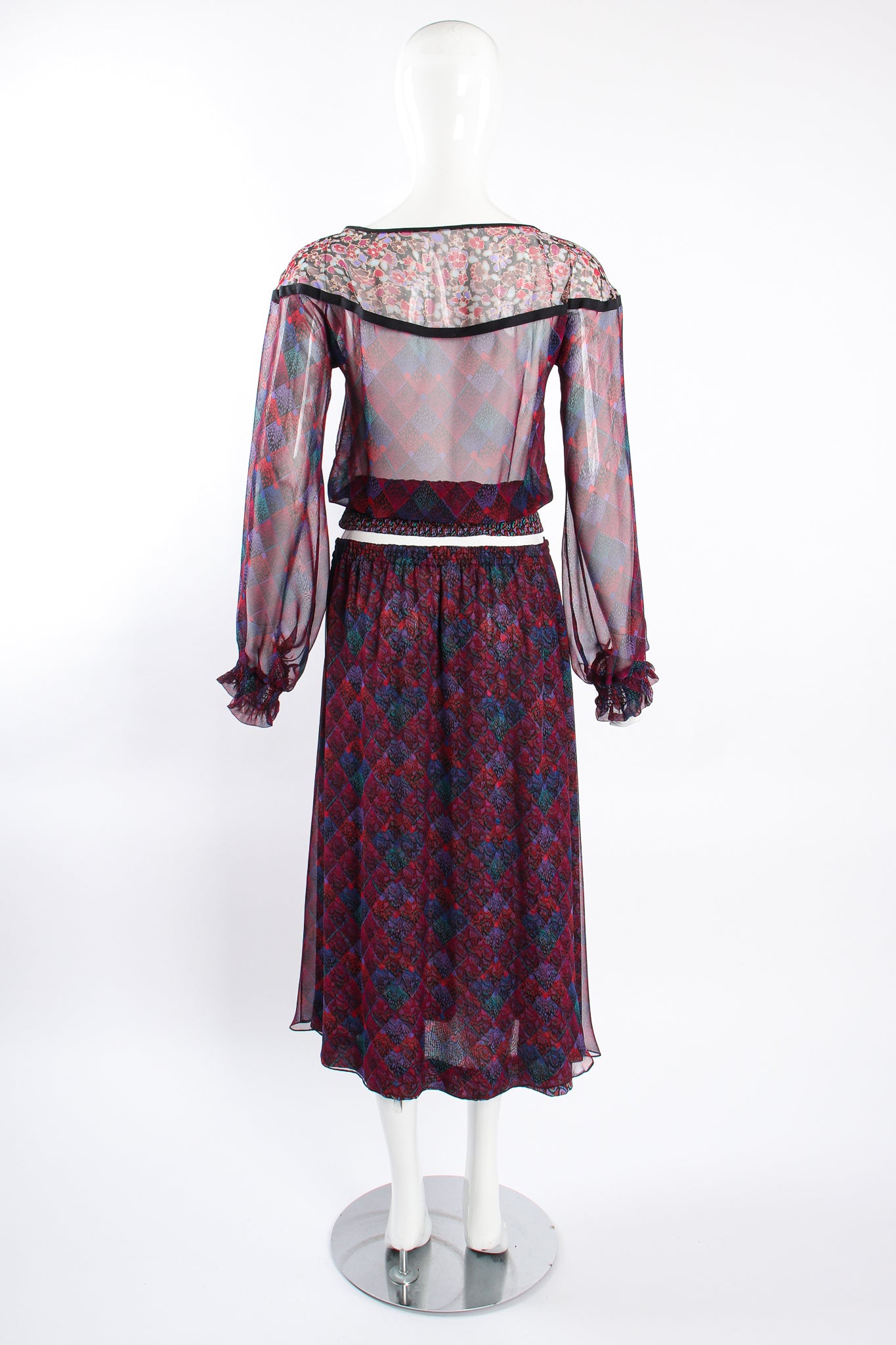 Vintage Koos Van Den Akker Mixed Print Crop Top & Skirt Set on Mannequin back at Recess LA