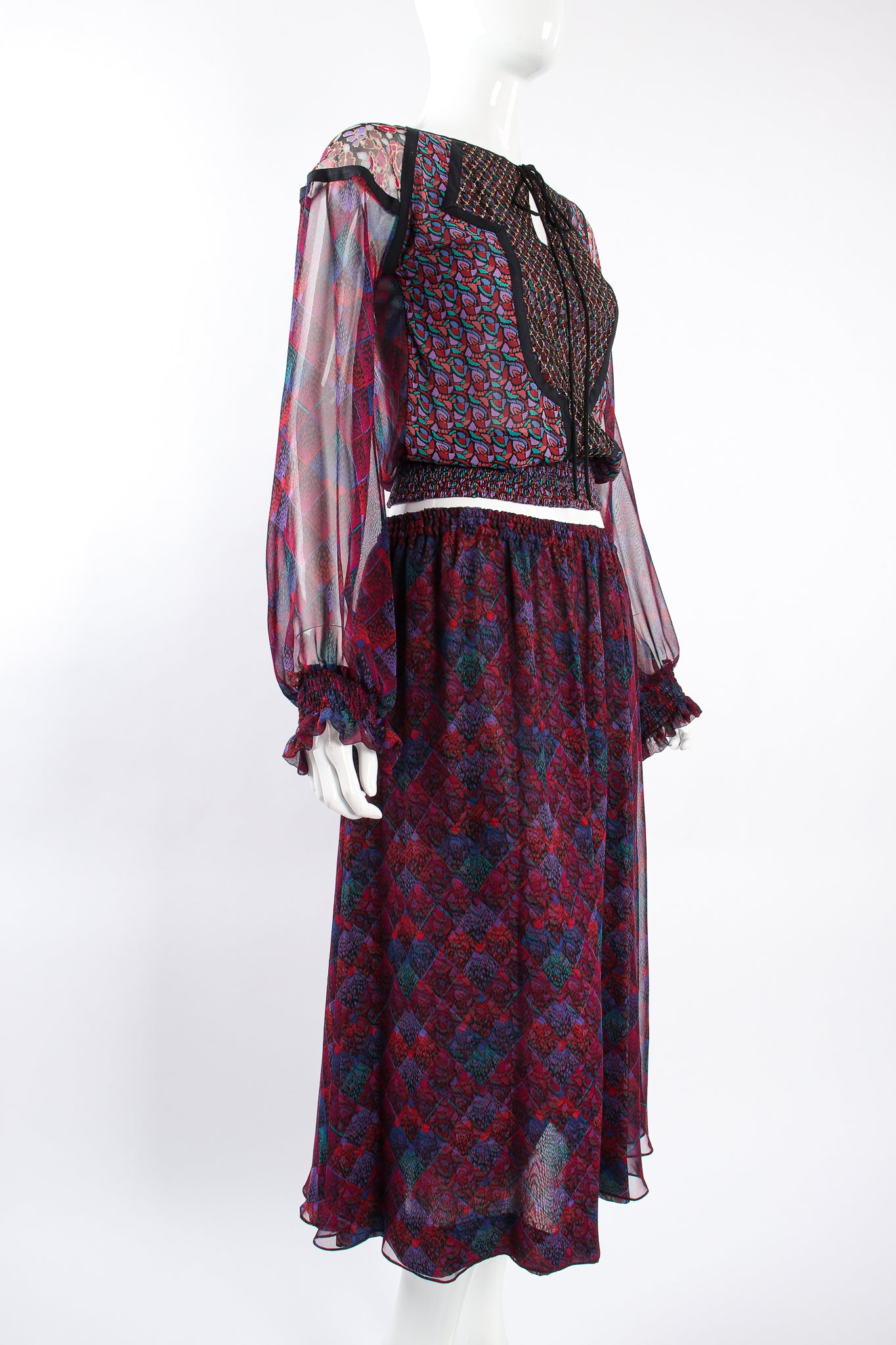 Vintage Koos Van Den Akker Mixed Print Crop Top & Skirt Set on Mannequin crop at Recess LA