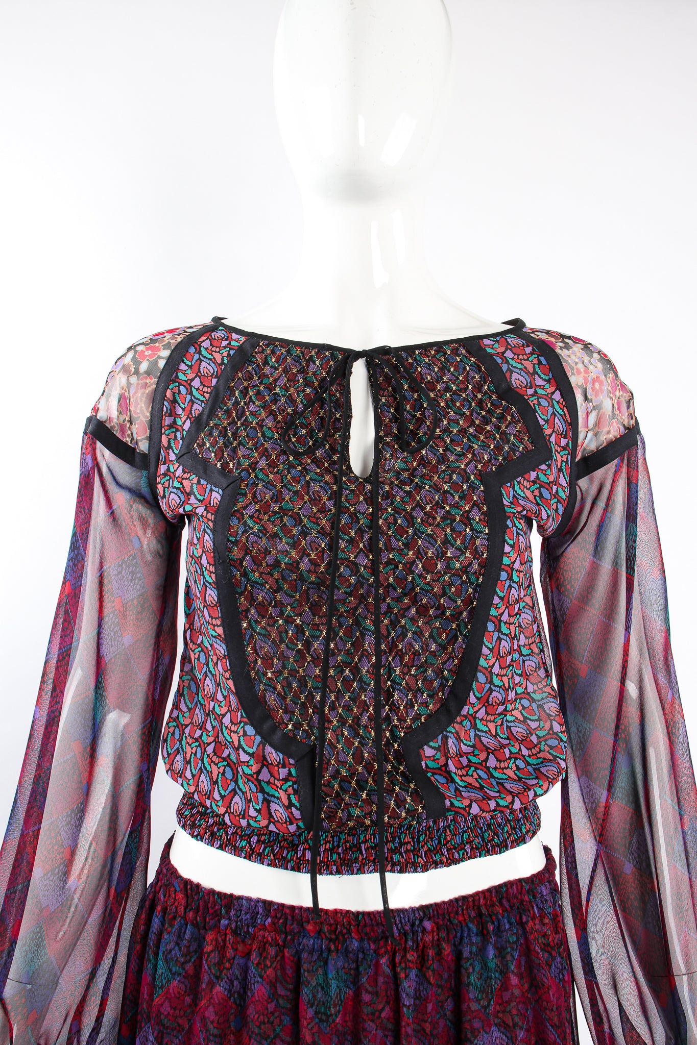 Vintage Koos Van Den Akker Mixed Print Crop Top & Skirt Set on Mannequin neck at Recess LA