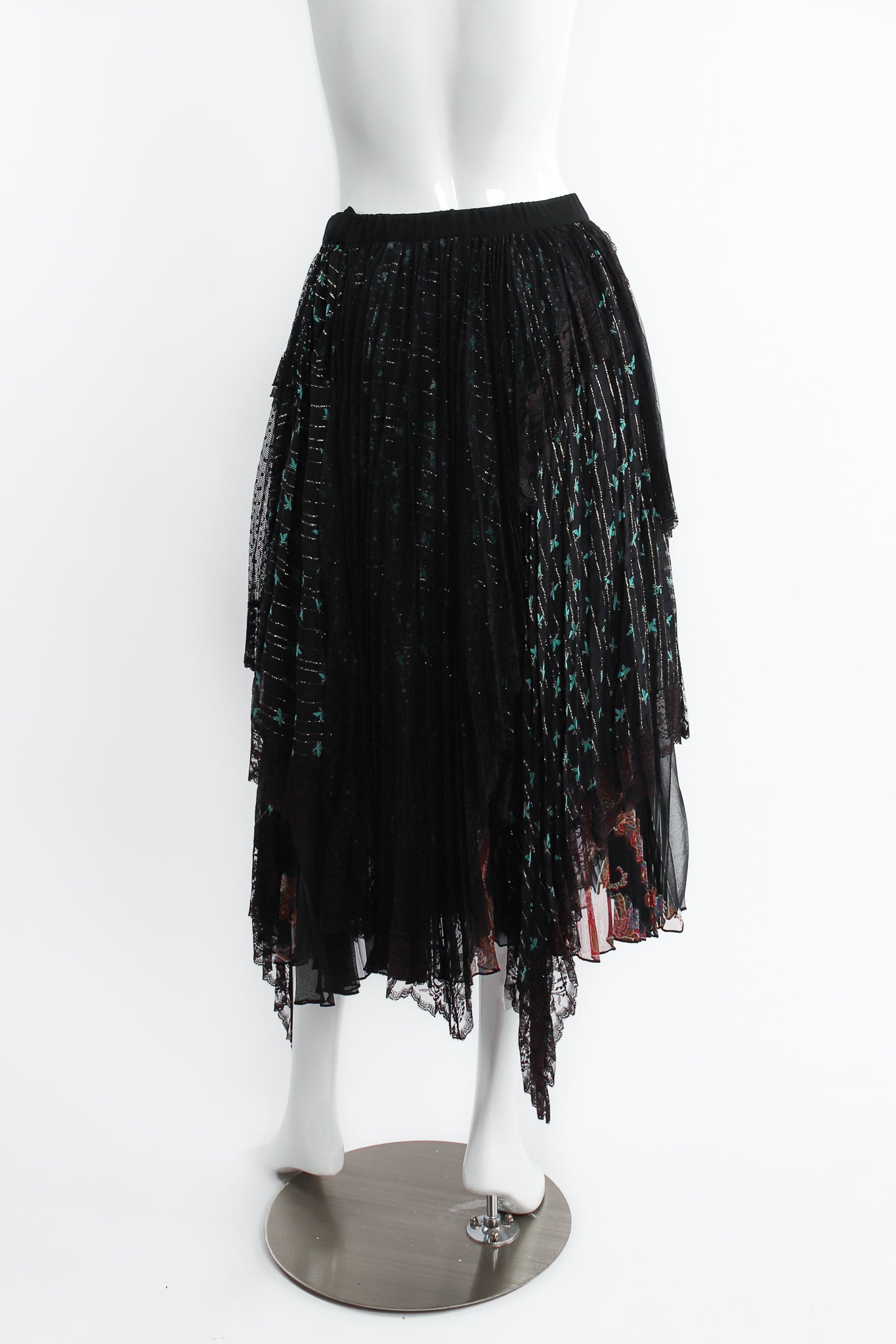 Vintage Koos Van Den Akker Layered Mesh Lace Pleated Skirt on Mannequin back at Recess Los Angeles