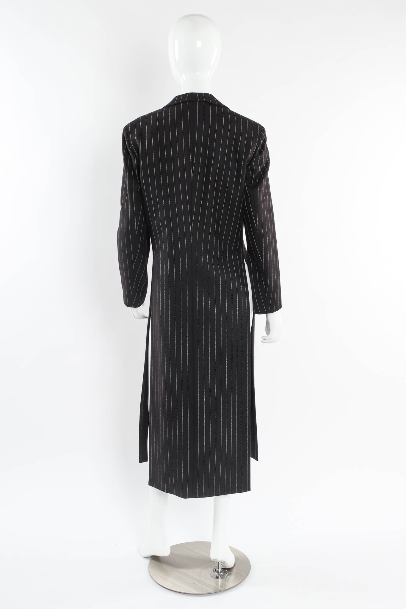Vintage Krizia Pinstripe High Slit Wool Coat mannequin back @ Recess Los Angeles