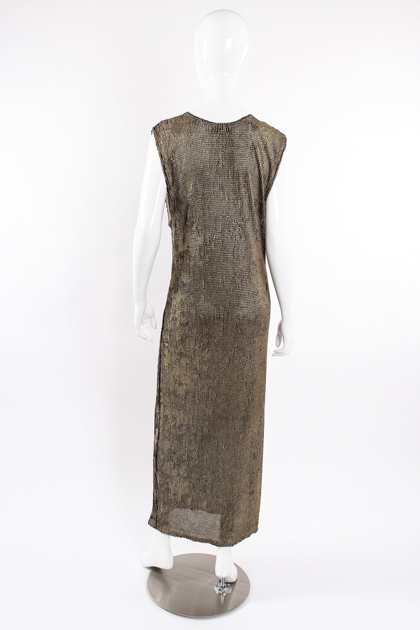 Vintage Krizia Liquid Metallic Painted Dress On Mannequin back reverse at Recess LA